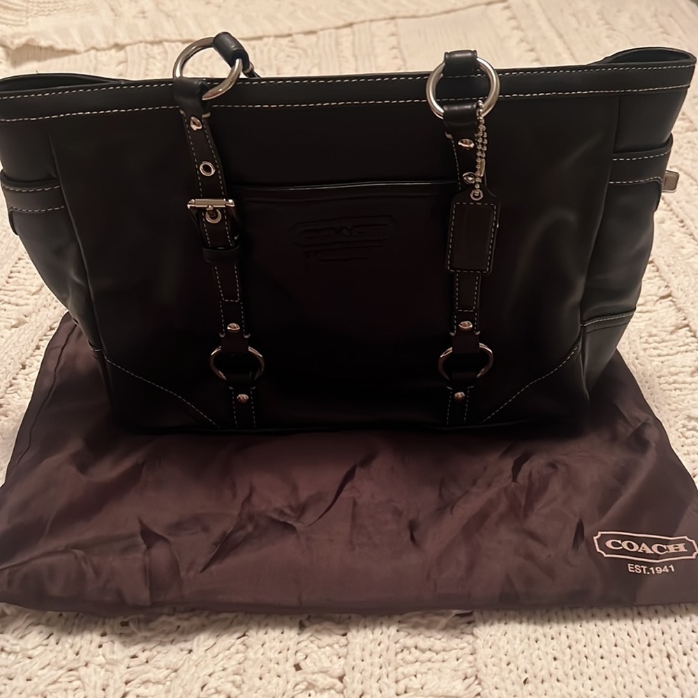 Black genuine leather coach purse